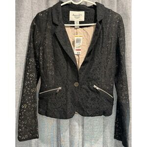 American Rag New Black Lace Cotton Blend Blazer Lined Lightweight Size Small NWT